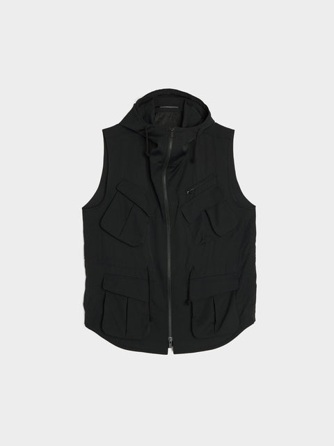 Wrinkle Gabardine Hooded Vest, Black