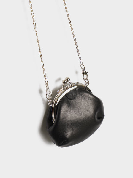 Semi Gloss Smooth Leather Clasp Necklace, Black