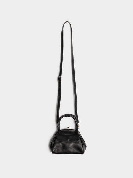 Semi Gloss Smooth Leather Flap Pochette, Black