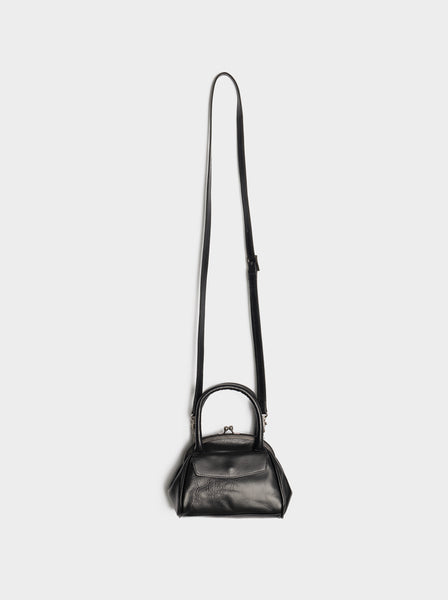 Semi Gloss Smooth Leather Flap Pochette, Black