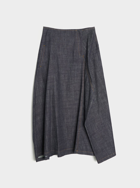 Y-Panel Tucked Flare Skirt, Indigo