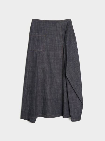 Y-Panel Tucked Flare Skirt, Indigo