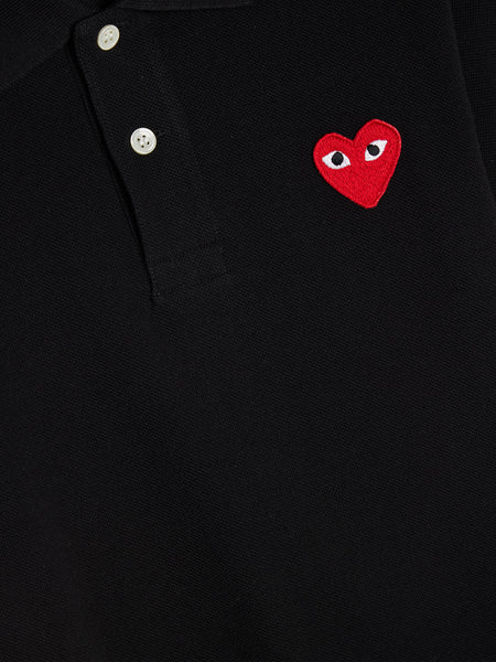 Women Red Heart Play Polo Shirt, Black