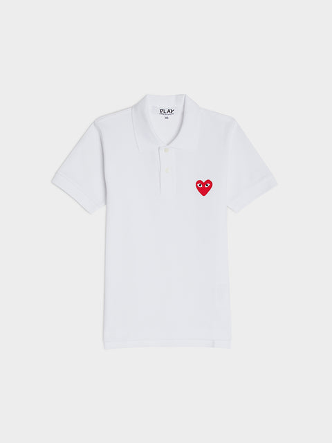 Women Red Heart Play Polo Shirt, White