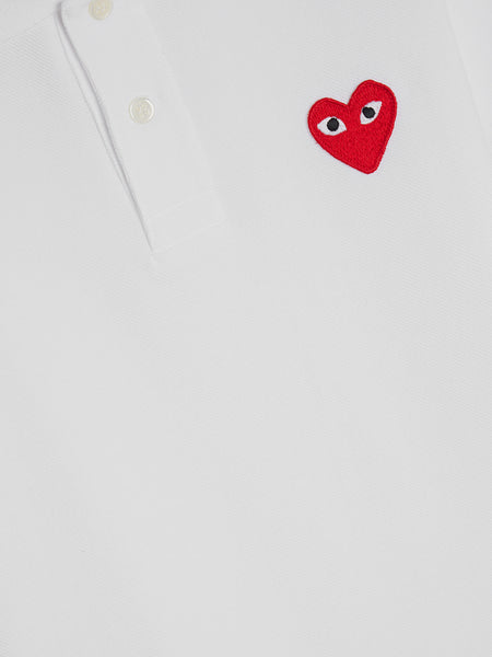 Women Red Heart Play Polo Shirt, White