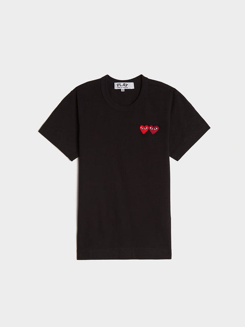 Women Double Heart Play T-Shirt, Black