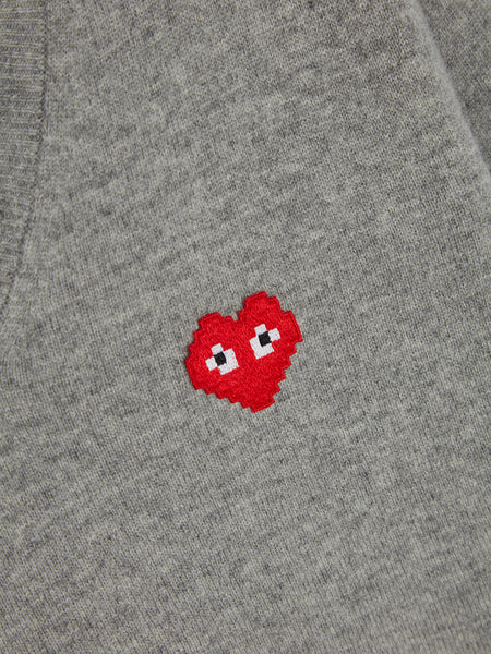 Men Red Heart V-Neck Pullover, Light Grey