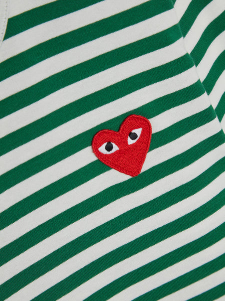 Women Red Heart Play Striped T-Shirt, Green