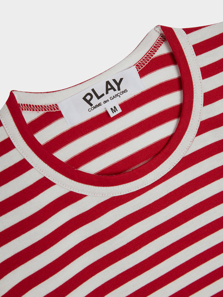 Women Red Heart Play Striped T-Shirt, Red