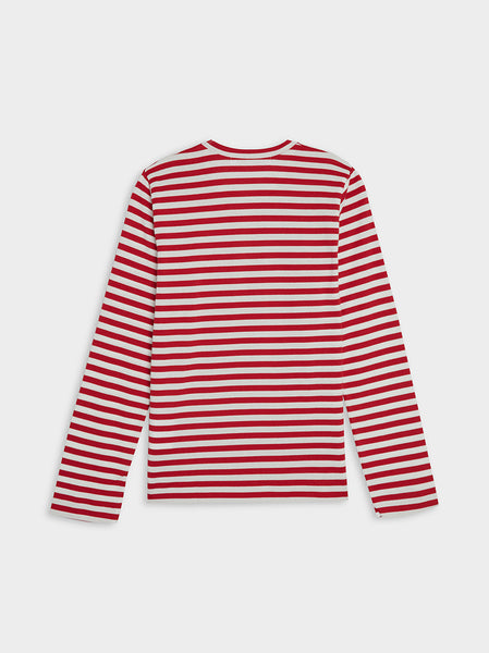 Women Red Heart Play Striped T-Shirt, Red