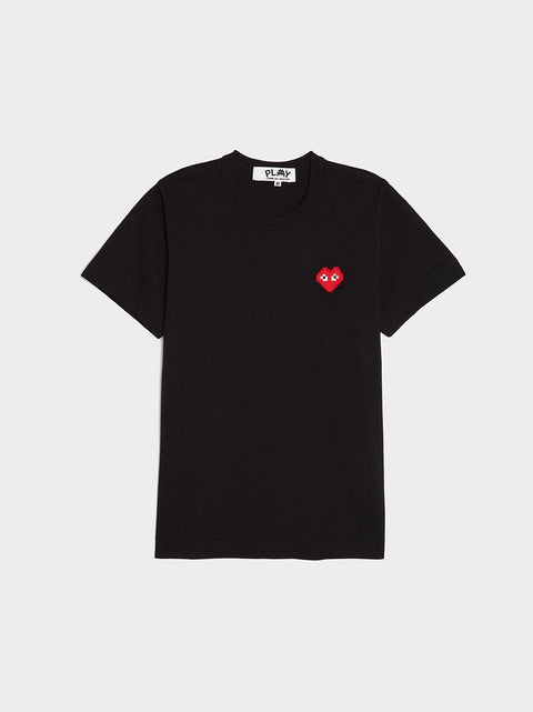 Women Invader Pixelated Red Heart T-Shirt, Black