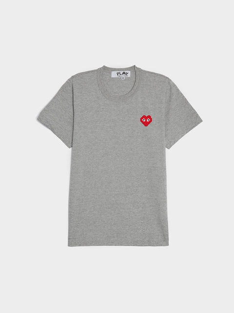 Women Invader Pixelated Red Heart T-Shirt, Grey
