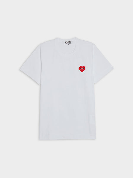 Women Invader Pixelated Red Heart T-Shirt, White