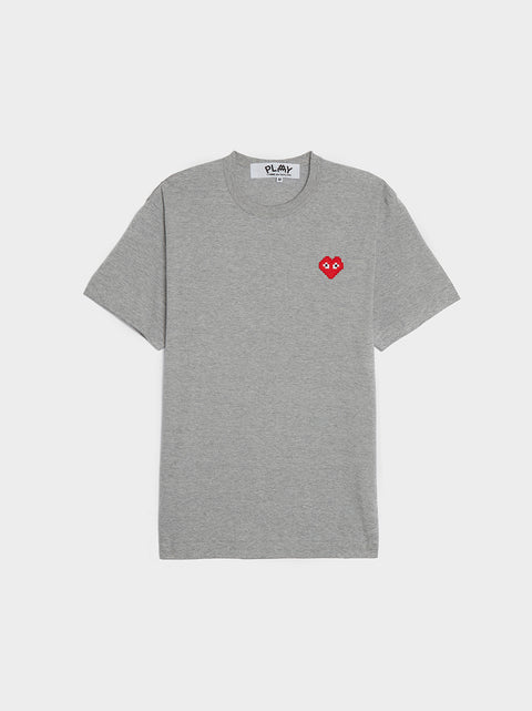 Men Invader Pixelated Red Heart T-Shirt, Grey