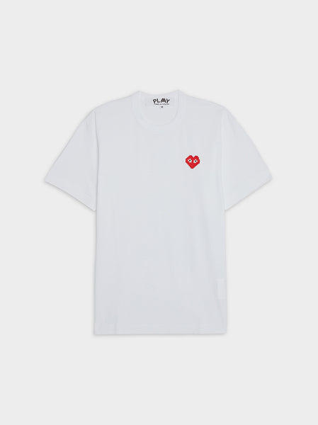 Men Invader Pixelated Red Heart T-Shirt, White
