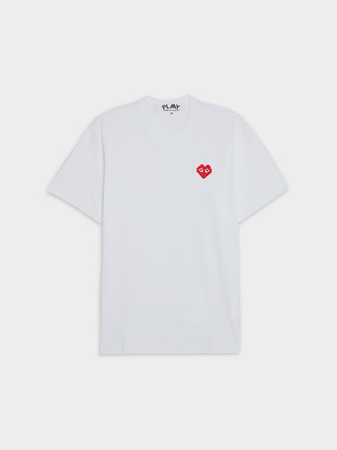 Men Invader Pixelated Red Heart T-Shirt, White
