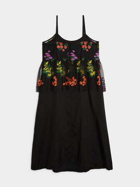 Tulle Embroidery Layered Slip Dress, Black Black