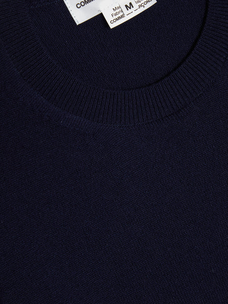 Wool Jersey Attached Scarf Sweater, Navy