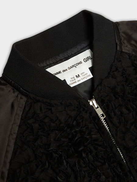 Poly Embroidery Satin Bomber, Black