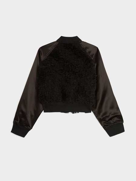 Poly Embroidery Satin Bomber, Black