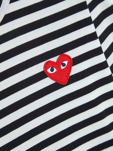 Women Red Heart Play Striped T-Shirt, Black