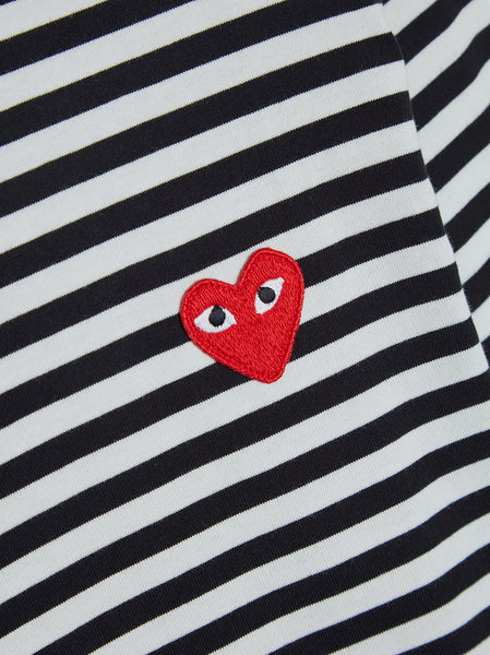 Men Red Heart Play Striped T-Shirt, Black