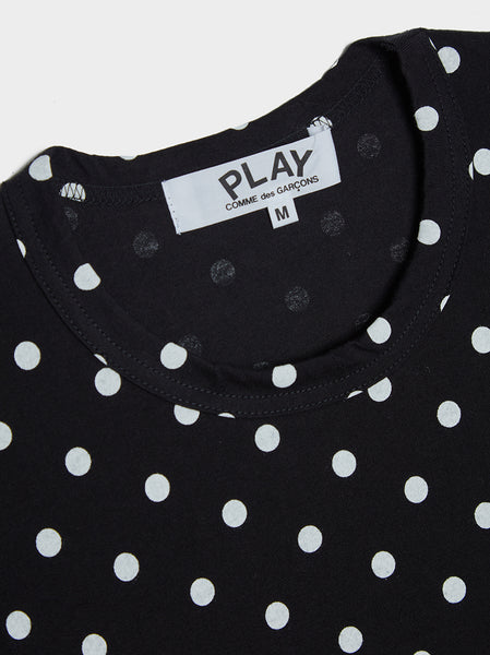 Women Red Heart Play Polka Dot T-Shirt, Black / White