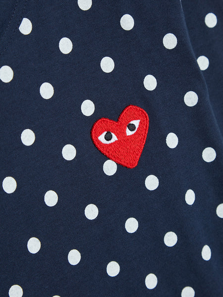 Women Red Heart Play Polka Dot T-Shirt, Navy / White