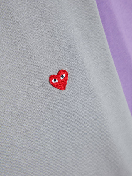 Men Small Red Heart Bi-Colour T-Shirt, Grey / Purple