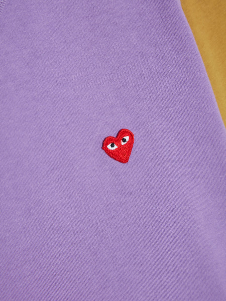 Men Small Red Heart Bi-Colour T-Shirt, Purple / Olive