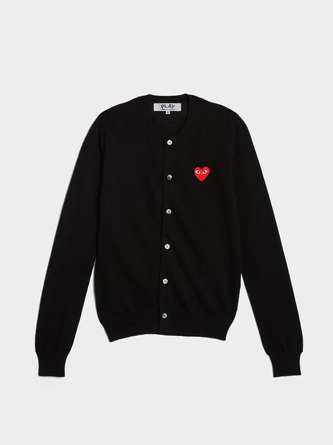 Women Red Heart Play Cardigan, Black