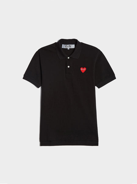 Men Red Heart Play Polo Shirt, Black