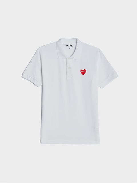 Men Red Heart Play Polo Shirt, White