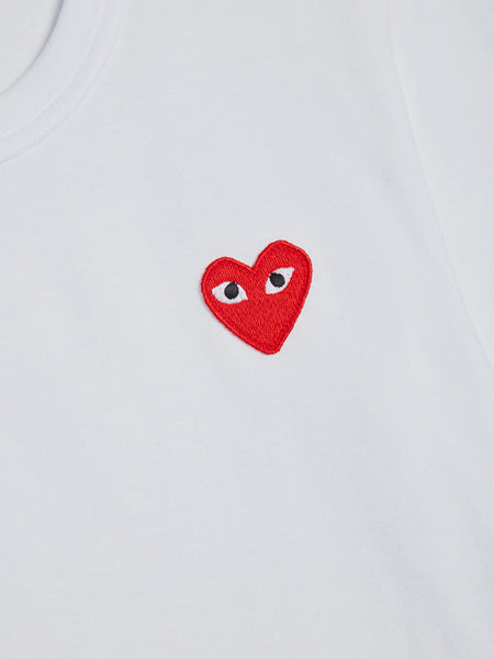 Women Red Heart Play Long Sleeve T-Shirt, White