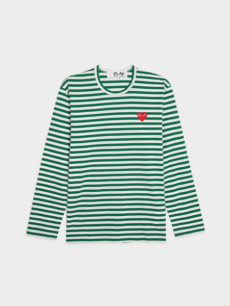 Men Red Heart Play Striped T-Shirt, Green