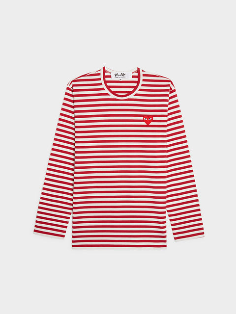 Men Red Heart Play Striped T-Shirt, Red