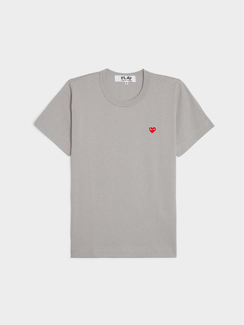 Women Small Red Heart T-Shirt, Grey