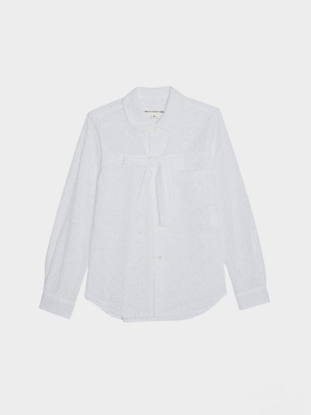 Embroidery Lace Button Up Shirt, White