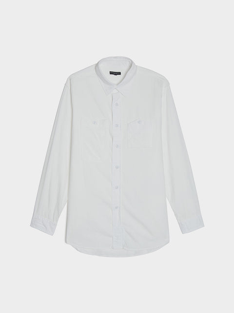 Solid Cotton Flannel Work Shirt, White