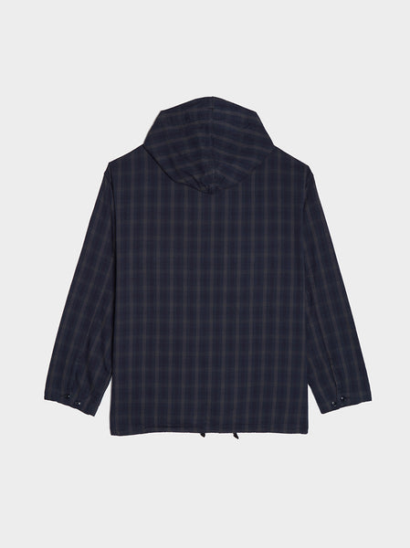 Cotton Flannel Plaid Cagoule Shirt, Navy