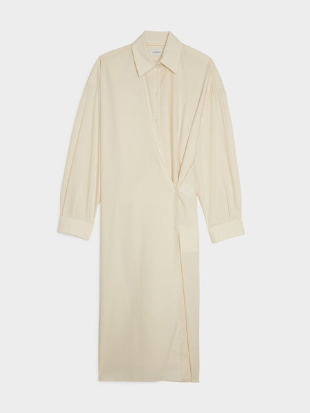 W Straight Collar Twisted Dress, Cream