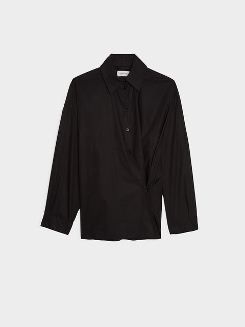 W Straight Collar Twisted Shirt, Black