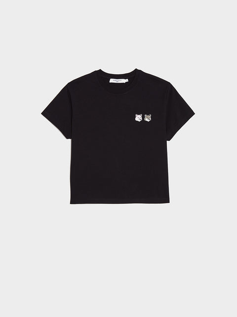 W Double Monochrome Fox Head Patch Cropped Tee-Shirt, Black
