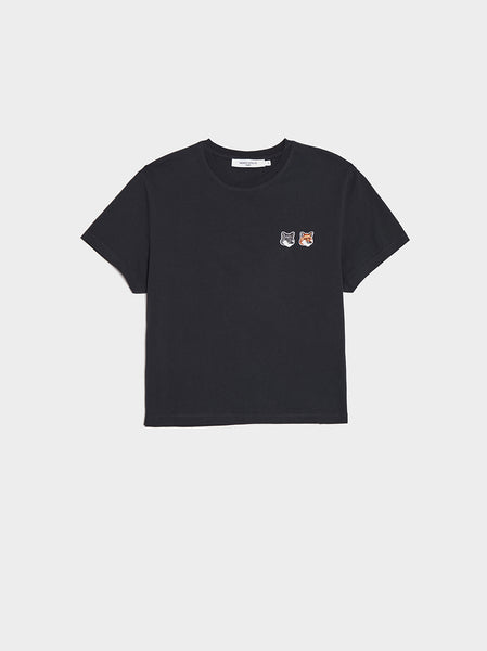 W Double Fox Head Patch Cropped Tee-Shirt, Anthracite