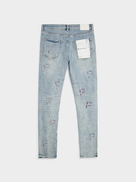 Low Rise Skinny Embroidery Punch P Plaid Jean, Light Indigo