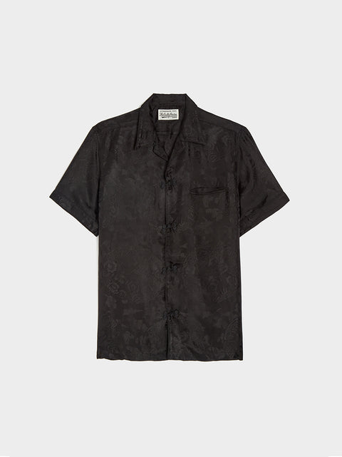 Jacquard Hawaiian Shirt S/S, Black