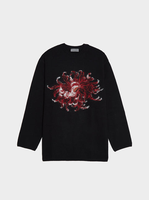 Flower Jacquard Knit Sweater II, Black